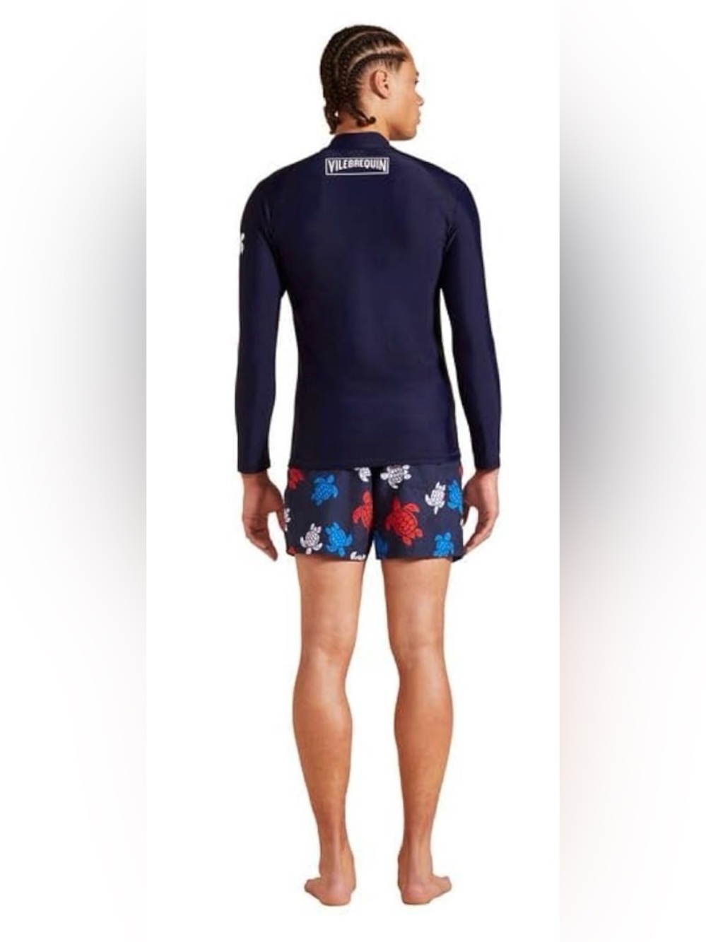 Vilebrequin Navy Zip-Front Rash Guard with Multicolor Turtle Print Swim Trunks